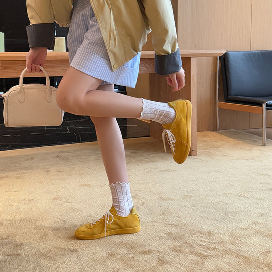 Damen Sportliche Sneakers aus hochwertigem Wildleder mit atmungsaktiver Innenstruktur und elastischer Schnürung Shopnory