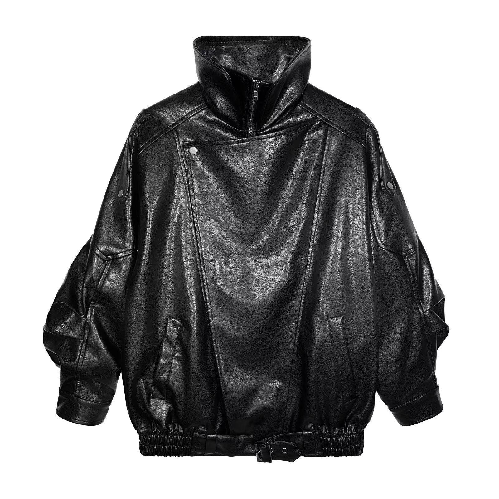 Damen Kunstlederjacke mit hohem Kragen und lässigem Schnitt