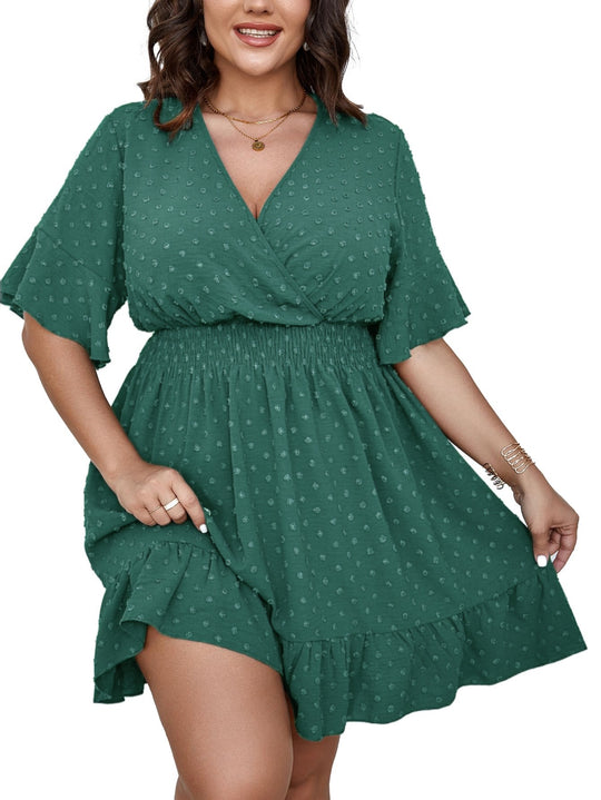 Damen Midikleid mit drapiertem V‑Ausschnitt, Smok-Taillenband und Volantstufen Shop Nory