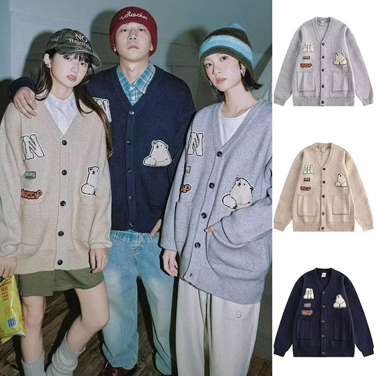 Damen Gemütliche Strickjacke mit bunten Applikationen Shop Nory