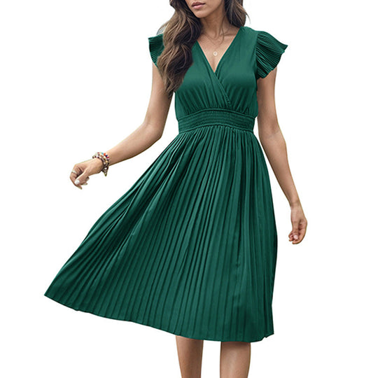 Damen Midikleid mit plissiertem Design und voluminösen Ärmeln