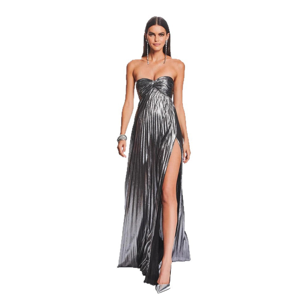 Damen Abendkleid mit schulterfreiem Design und elegantem Schlitz