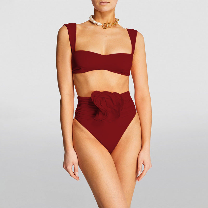 Damen Hochgeschnittener Bikini mit raffiniertem Rüschendetail Shopnory