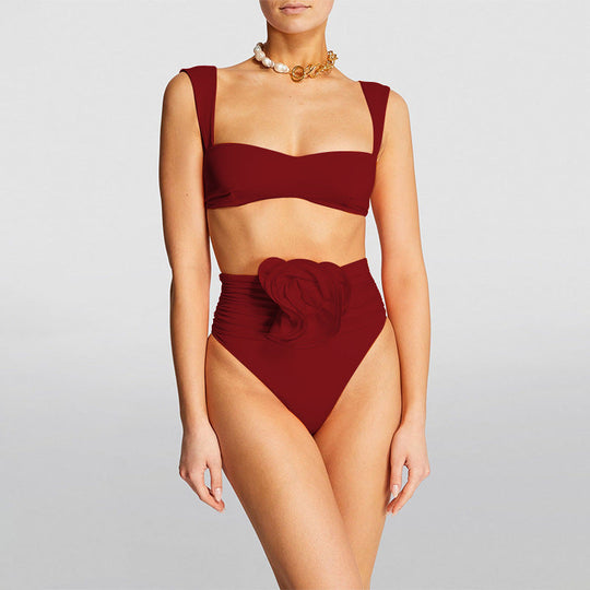 Damen Hochgeschnittener Bikini mit raffiniertem Rüschendetail Shopnory