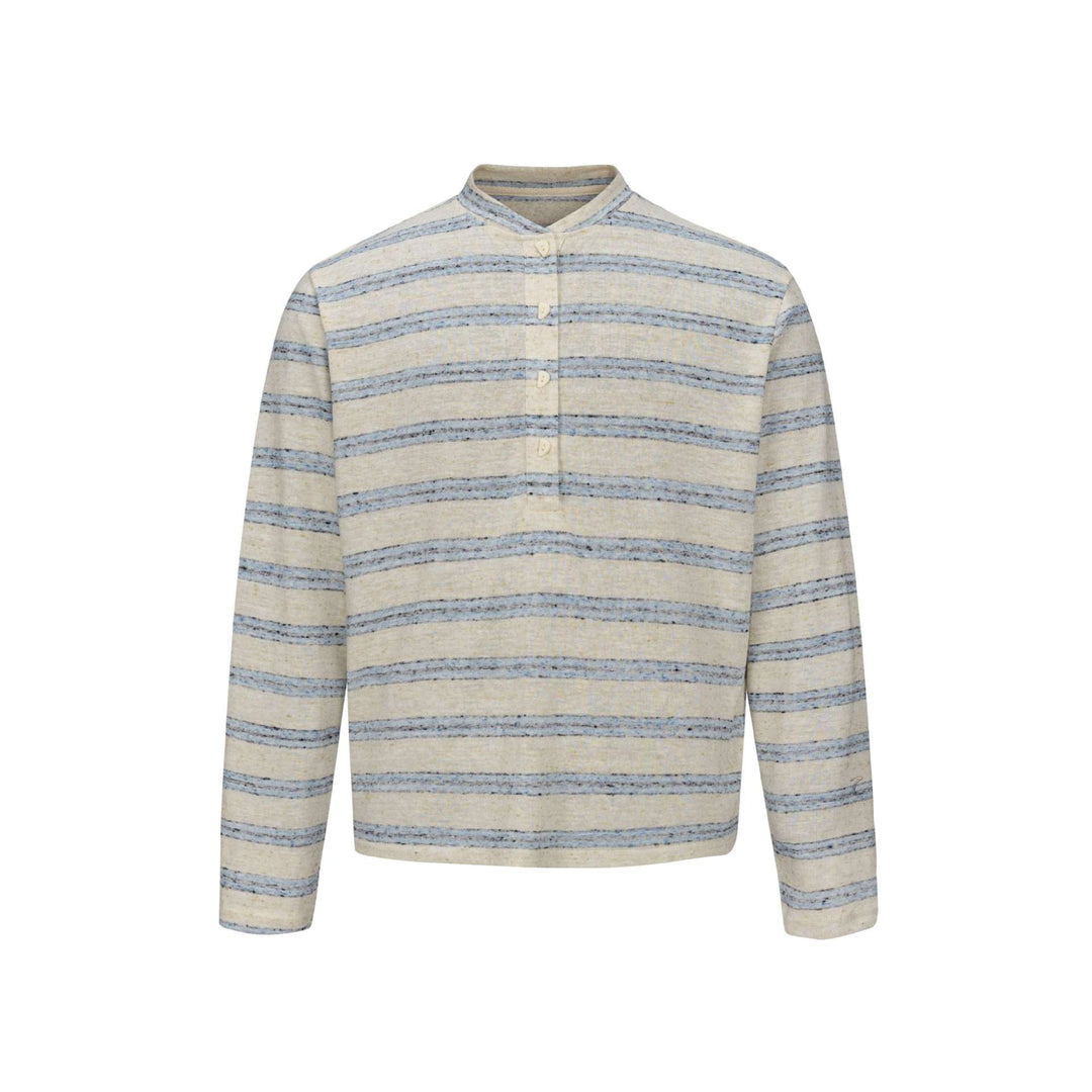 Herren Gestreiftes Feinstrick-Henley mit Stehkragen und durchgehender Knopfleiste Shop Nory