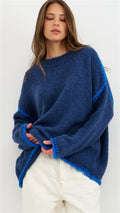 Damen kuscheliger Strickpullover mit kontrastierenden Akzentdetails