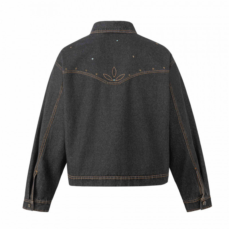 Unisex Oversize Jeansjacke im Boxy-Schnitt mit Westernstickerei und Pattentaschen Shop Nory
