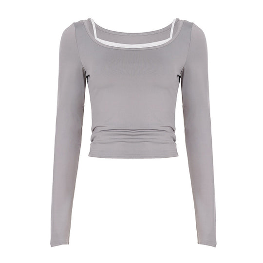 Damen nan tailliertes Longsleeve-Cropped-Top mit eckigem Ausschnitt und doppelten Spaghettiträgern Shop Nory