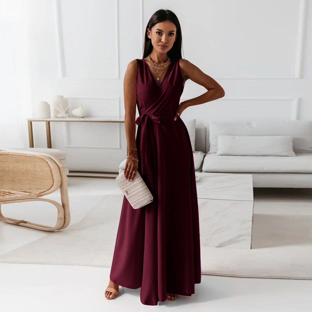 Damen elegantes Wickelkleid mit Taillengürtel