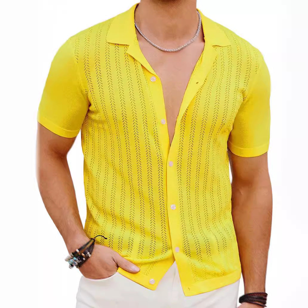 Herren Kurzarm Strickhemd mit strukturiertem Design