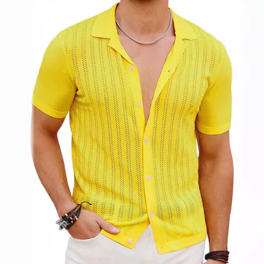 Herren Kurzarm Strickhemd mit strukturiertem Design