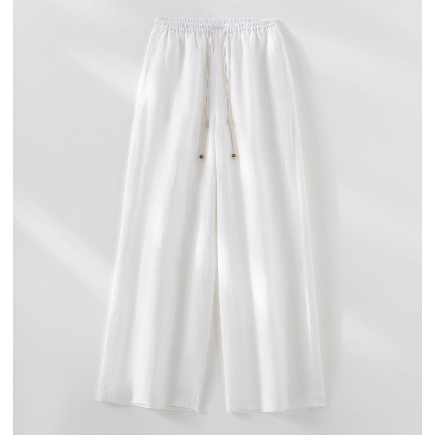 Damen Leichte Hochbund-Loungehose aus Leinenmix mit Tunnelzug und Nadelstreifen-Optik Shop Nory