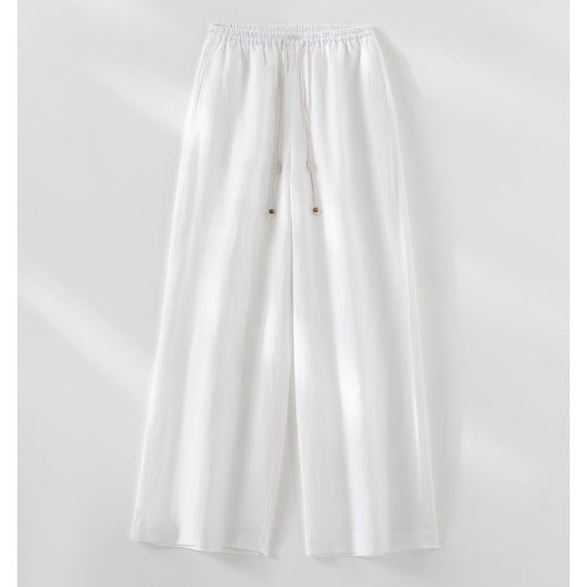 Damen Leichte Hochbund-Loungehose aus Leinenmix mit Tunnelzug und Nadelstreifen-Optik Shop Nory