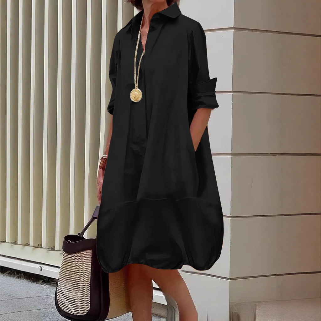 Damen Lässiges Hemdblusenkleid mit weit geschnittenem Saum ShopNory