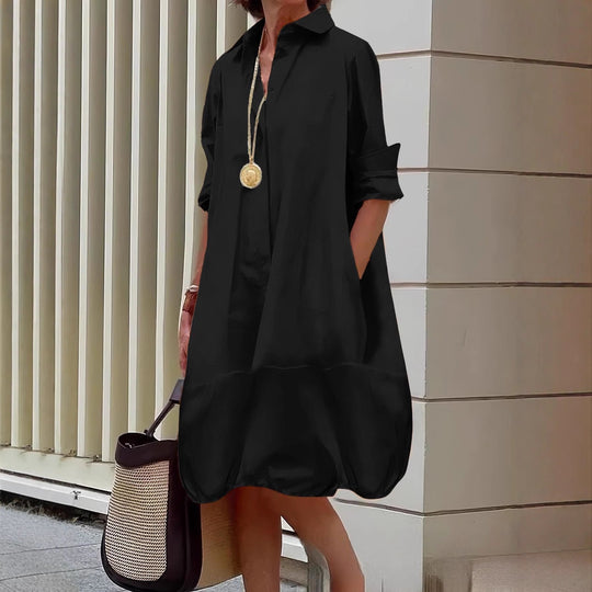 Damen Lässiges Hemdblusenkleid mit weit geschnittenem Saum ShopNory
