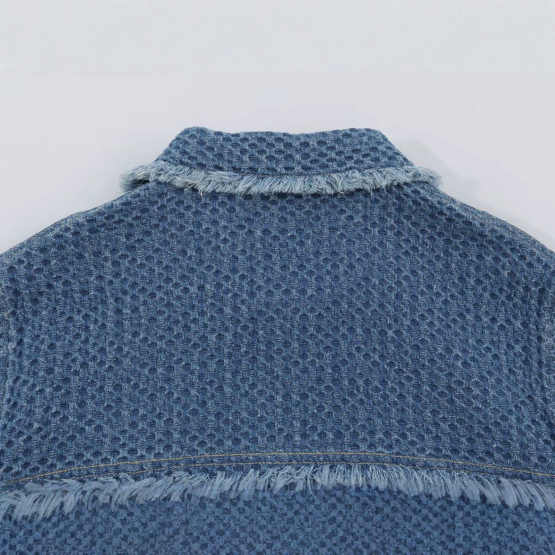 Damen Kurzjacke aus strukturiertem Denim mit Fransenbesatz und Pattentaschen Shop Nory