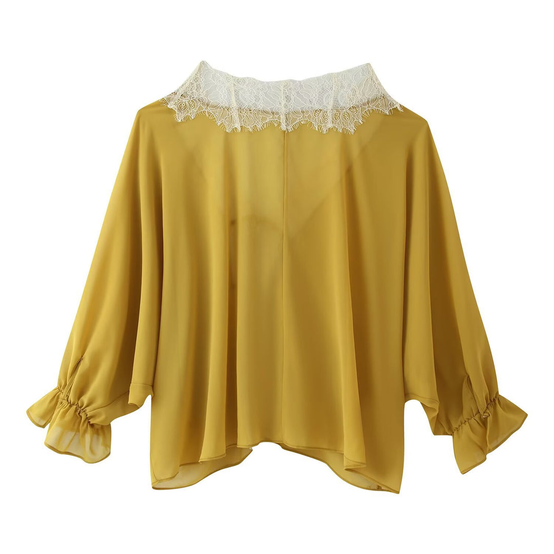 Damen Leichter Chiffon-Kimono mit Spitzenbesatz und Bindeband Shop Nory