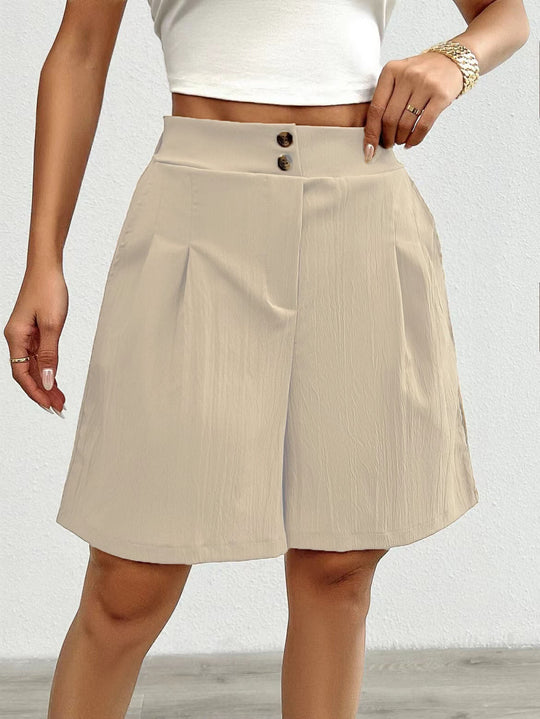 Damen Elegante Shorts mit Knopfverschluss und faltigem Design