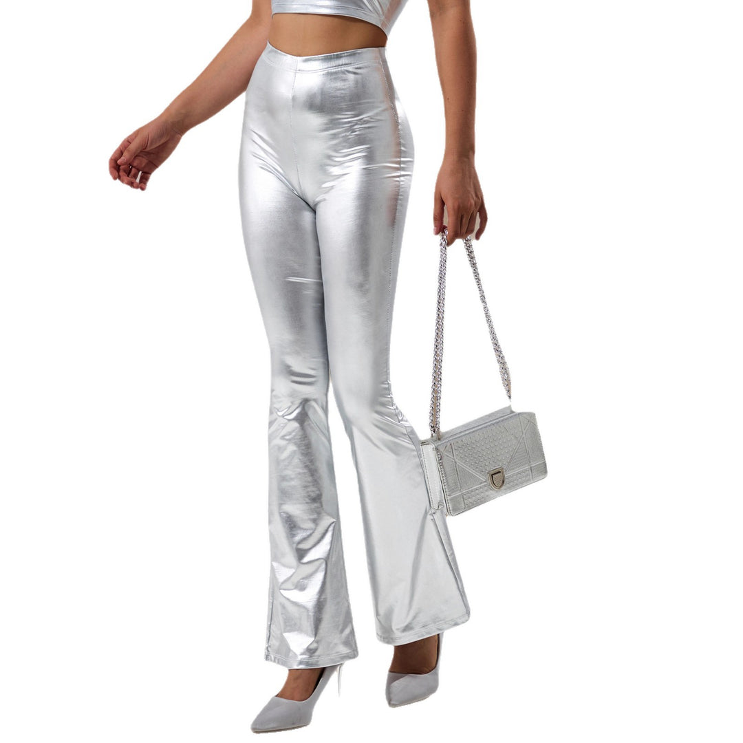 Damen High-Waist Metallic-Schlaghose mit formendem Stretchbund und eleganter Bootcut-Passform Shopy Nory