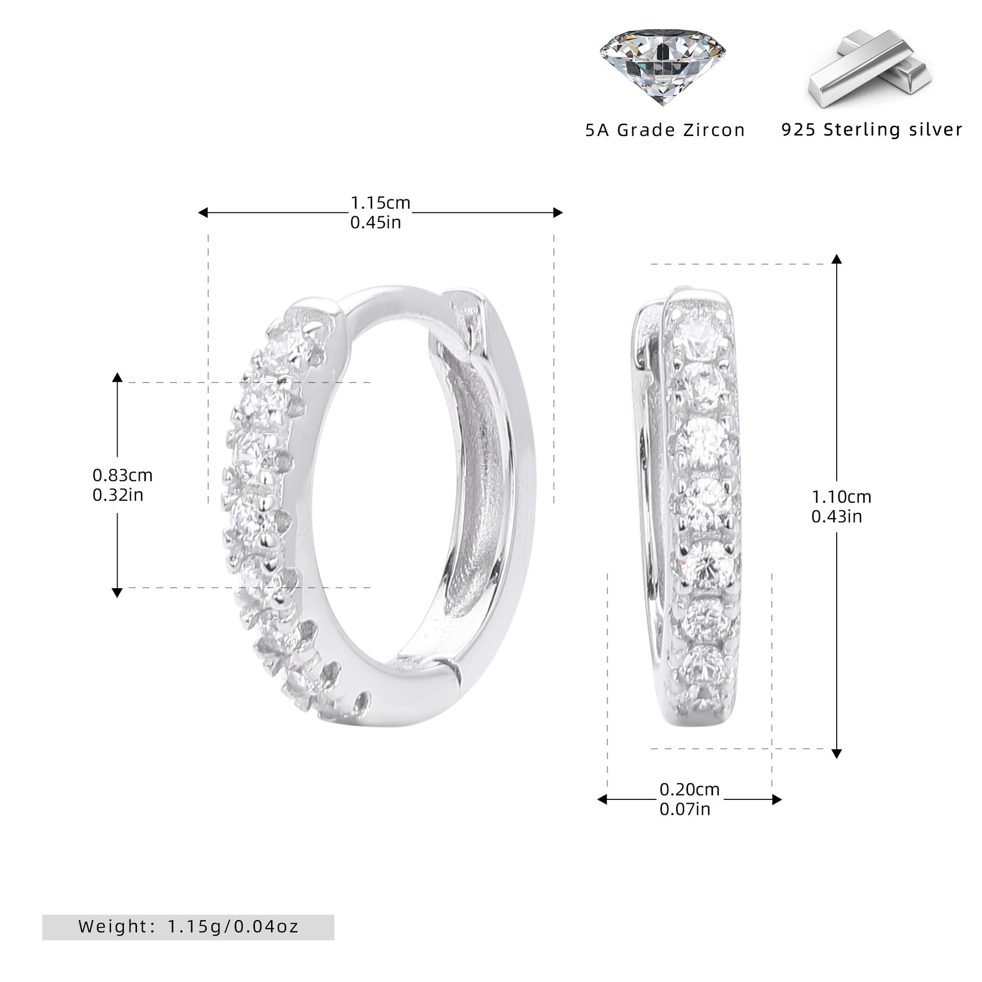 Damen Creolenohrringe mit funkelnden Zirkonstein-Akzenten aus hochwertigem 925 Sterling Silber Shop Nory