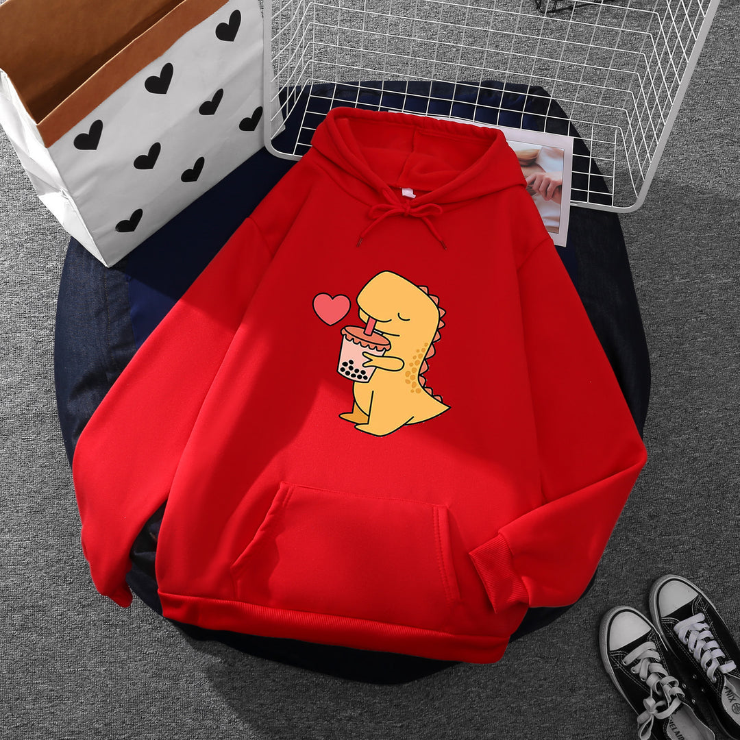 Damen nan niedlicher Kapuzenpullover mit Kängurutasche, oversized Schnitt und Bubble‑Tea Corgi-Print Shop Nory