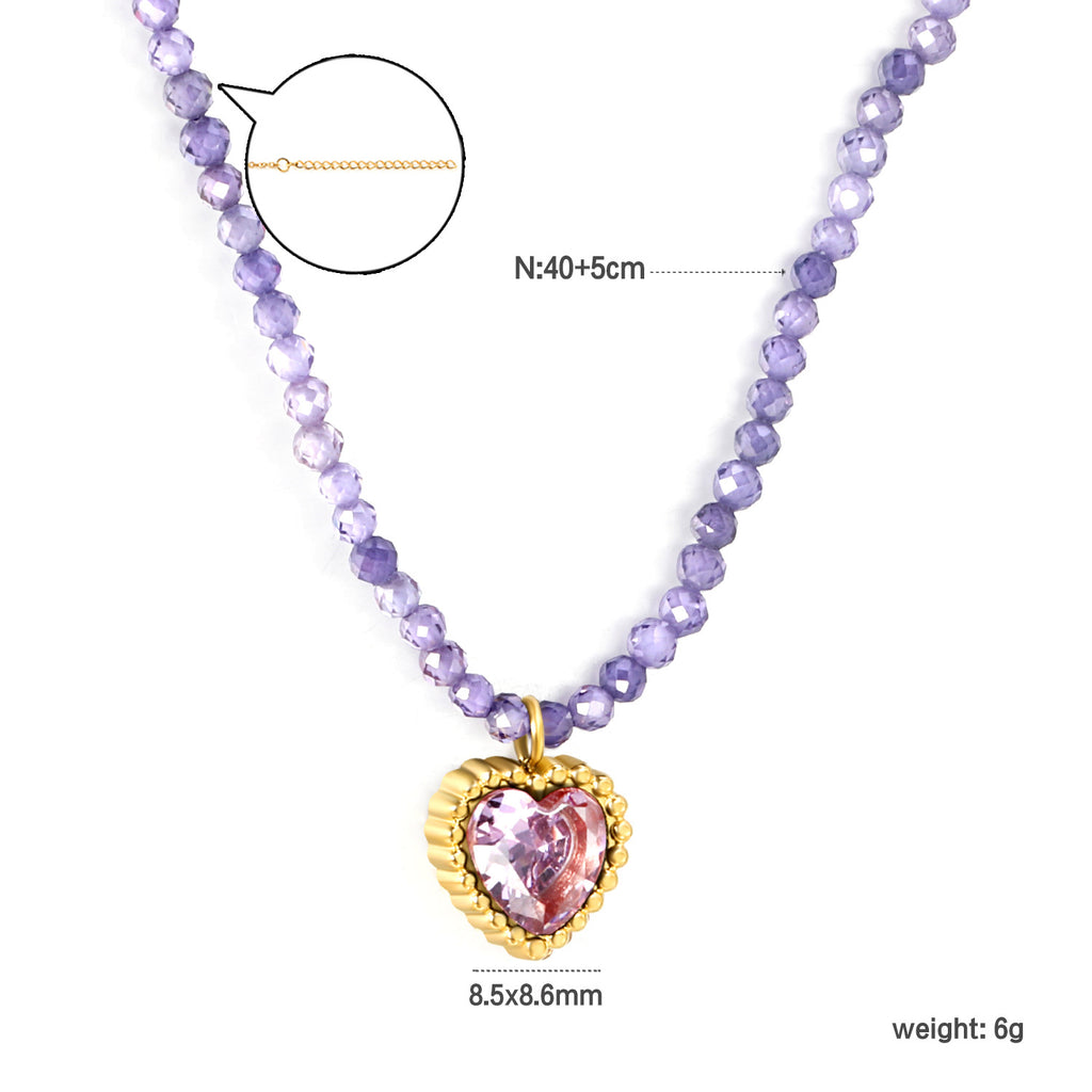 Damen Halskette mit herzförmigem Anhänger aus hochwertigen, rosa Kristallen Shop Nory