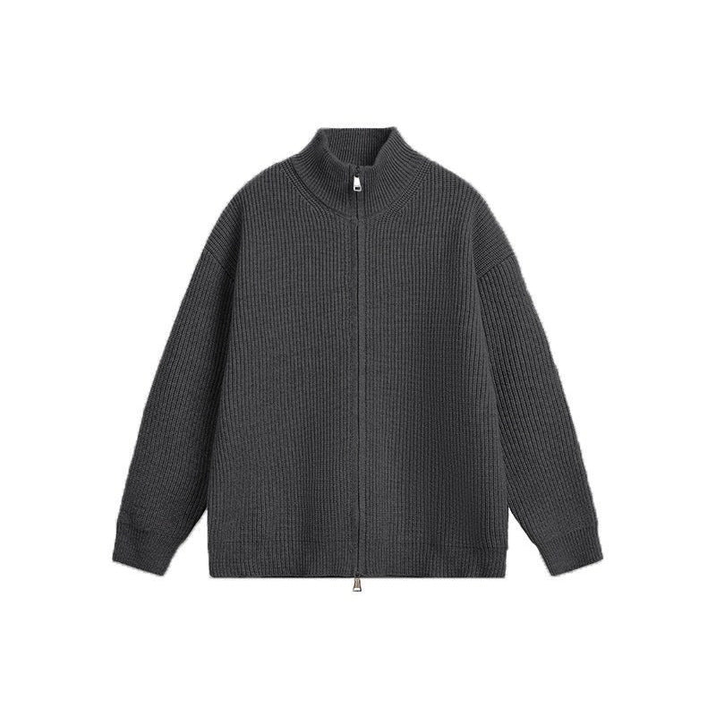 Unisex Grobstrick-Zipjacke mit Stehkragen und Zwei-Wege-Reißverschluss Shop Nory