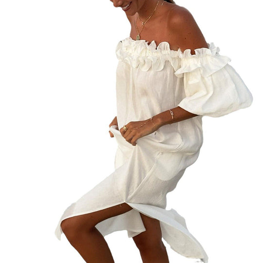 Damen Off-Shoulder Sommerkleid mit Rüschendetails
