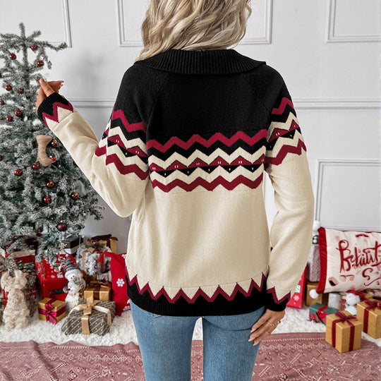 Damen Chic und bequemer Pullover mit Zickzack-Muster Shop Nory