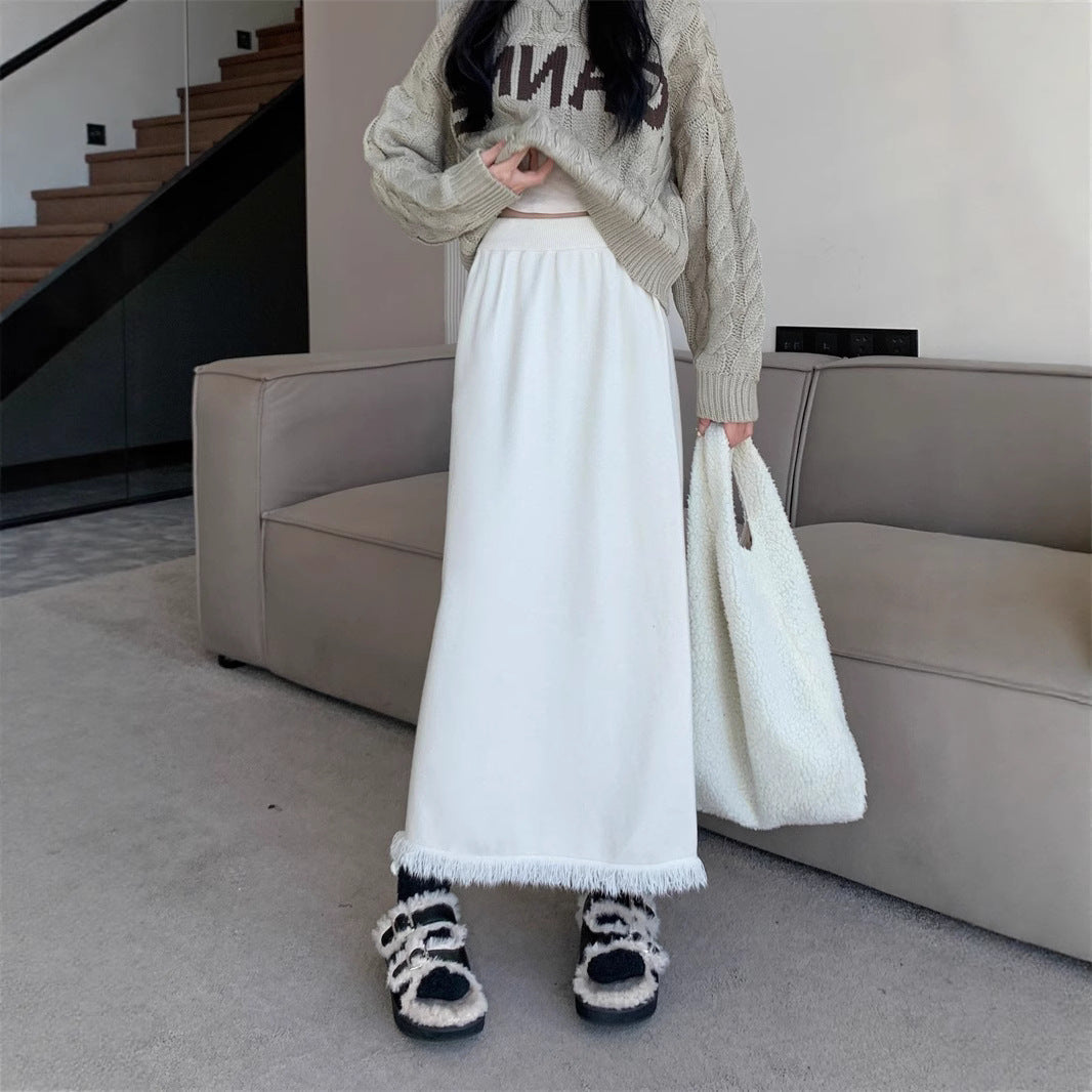 Damen Langer Plisseerock mit Fransen Shop Nory