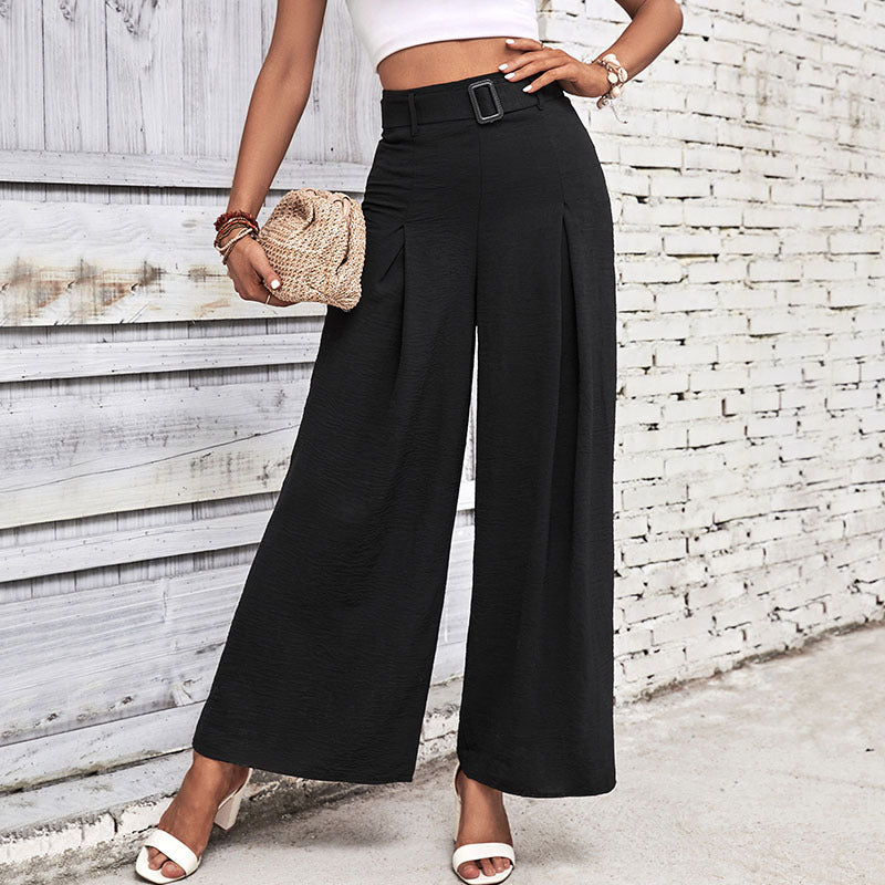 Damen Elegante Culotte-Hose mit hoher Taille, Kellerfalten und dekorativem Schlaufengürtel Shop Nory