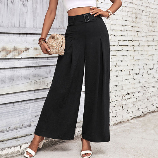 Damen Elegante Culotte-Hose mit hoher Taille, Kellerfalten und dekorativem Schlaufengürtel Shop Nory