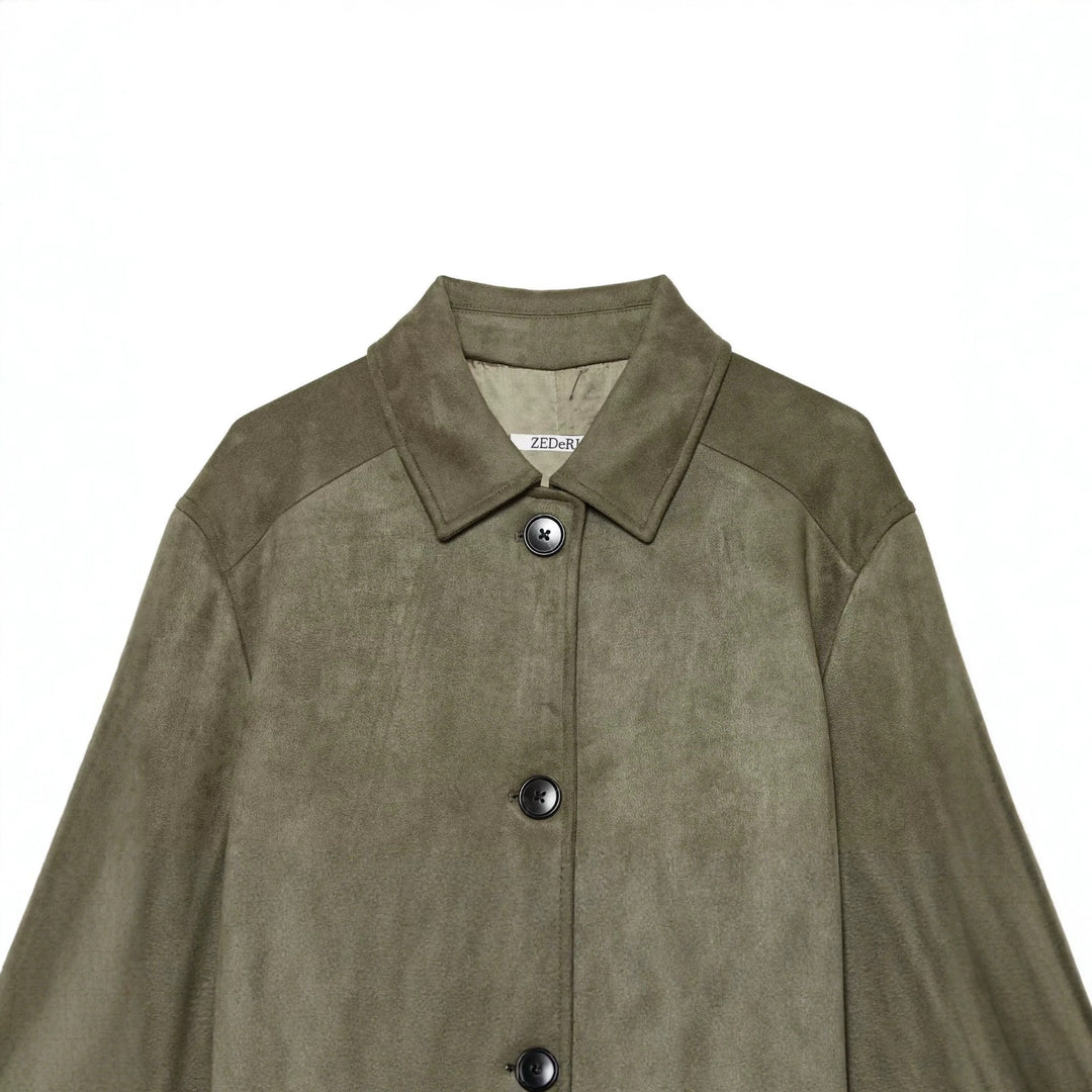 Damen Kurzjacke aus Velourslederimitat mit Hemdkragen und aufgesetzten Taschen Shop Nory