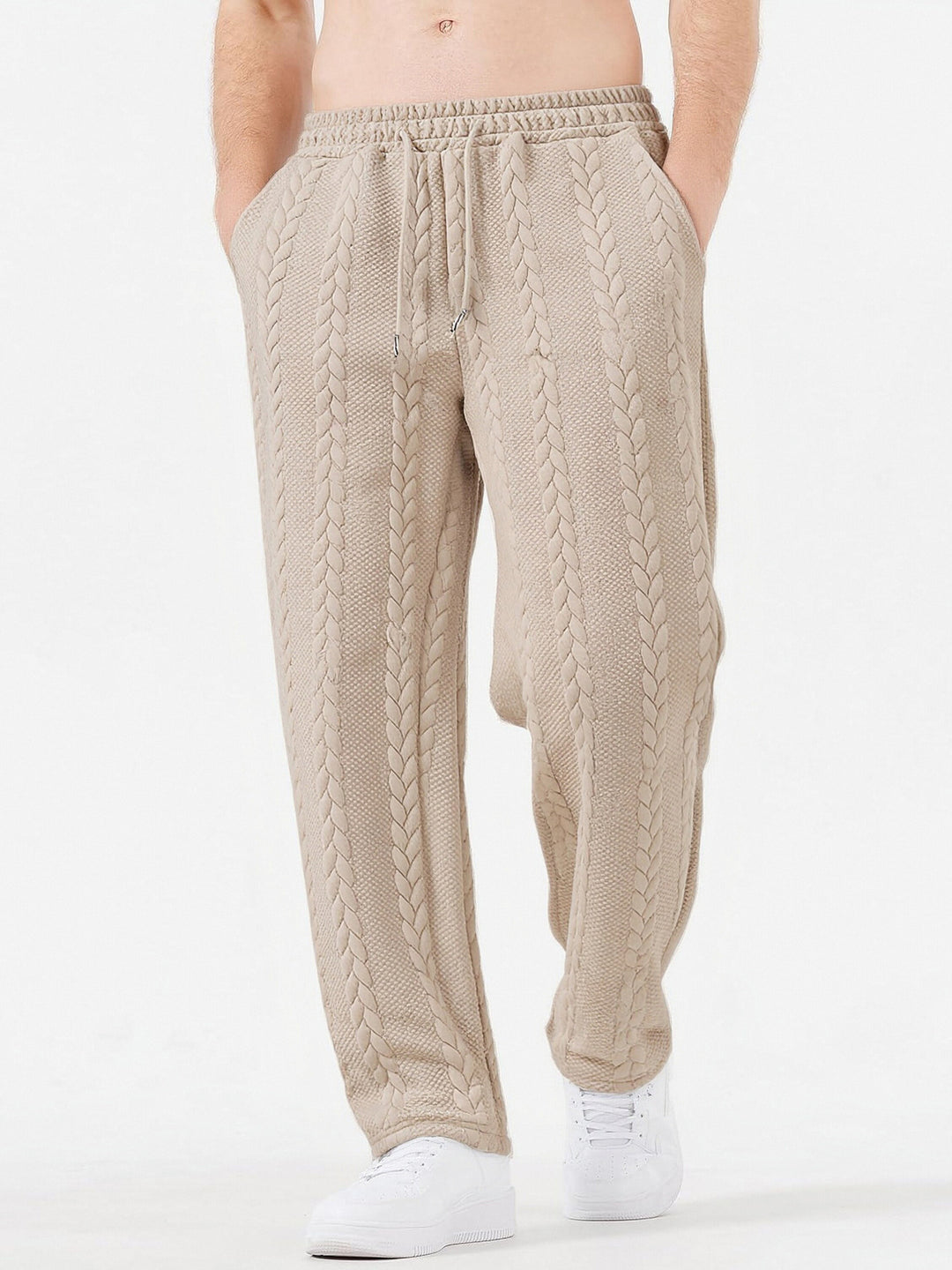 Herren grobgestrickte Lounge-Jogginghose mit Zopfstrick, Elastikbund und Kordelzug Shop Nory