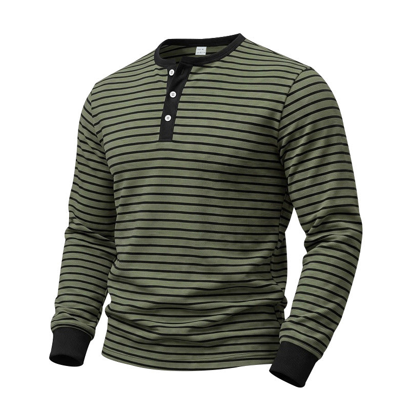 Herren Gestreiftes Langarm-Henleyshirt aus Baumwolljersey mit Knopfleiste Shop Nory