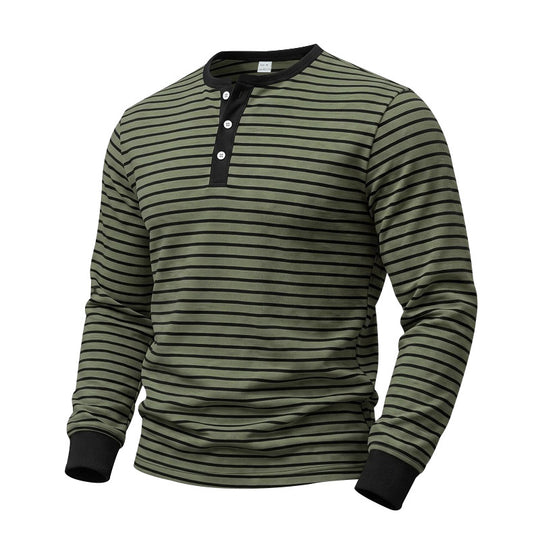 Herren Gestreiftes Langarm-Henleyshirt aus Baumwolljersey mit Knopfleiste Shop Nory