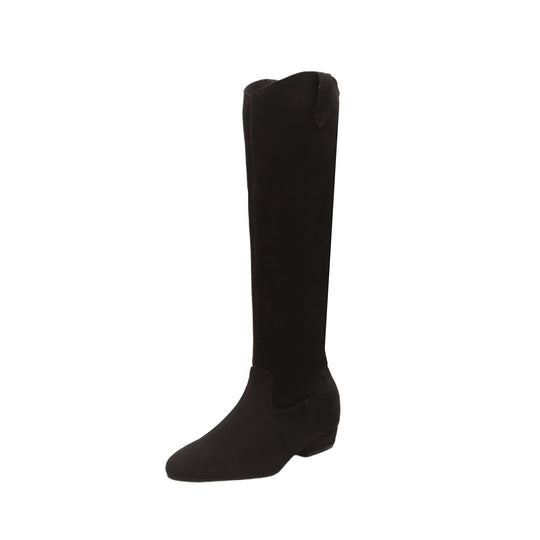 Damen Kniehohe Slouch‑Stiefel aus weichem Veloursleder mit spitzer Zehenpartie und niedrigem Absatz Shop Nory