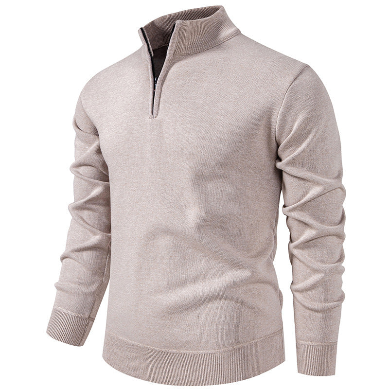 Herren Slim-Fit Feinstrickpullover mit kurzem Reißverschluss, Stehkragen und geripptem Bund Shop Nory