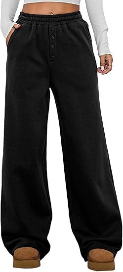 Damen Kuschelige Fleece-Sweatpants mit weitem Bein und hohem Elastikbund Shop Nory