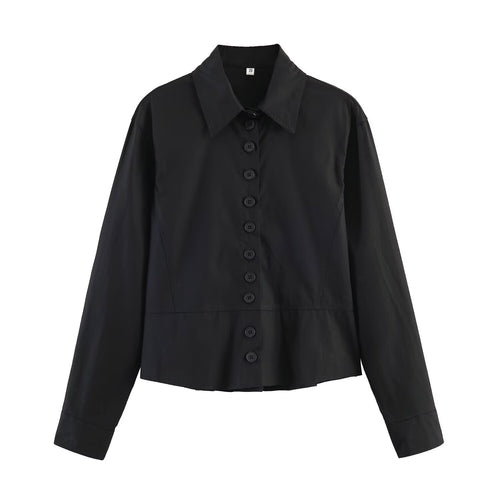 Damen gekürzte Blusenjacke mit durchgehender Knopfleiste und Hemdkragen Shop Nory