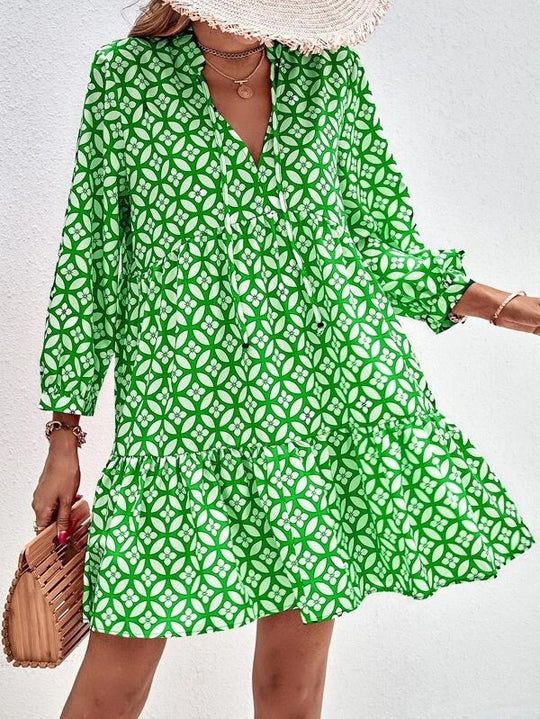 Damen Boho-Style Sommerkleid mit fließendem Schnitt und Rüschendetails Shopnory