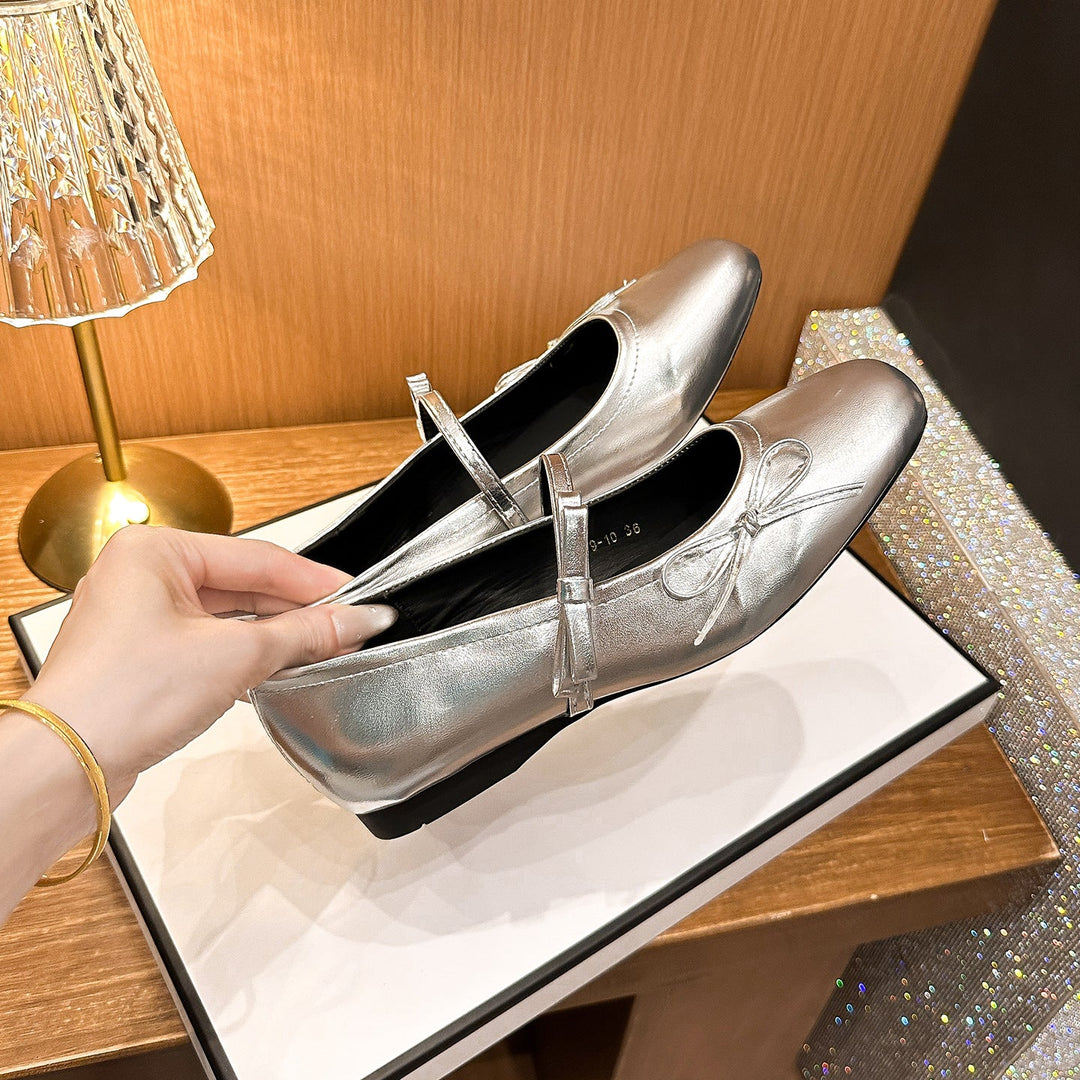 Damen Ballerinas mit schimmerndem Obermaterial und verspieltem Schleifendetail