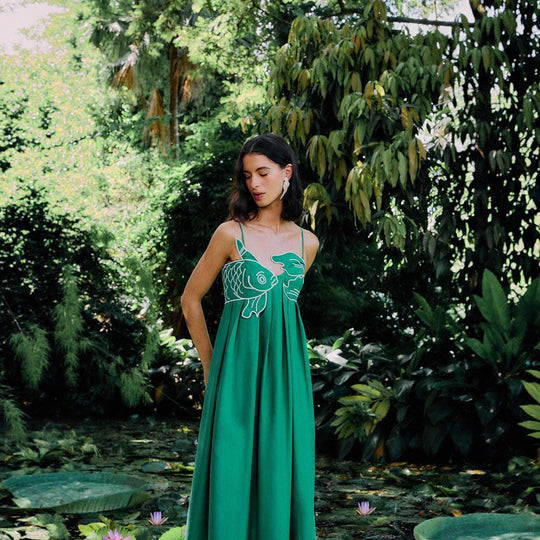 Damen Maxikleid mit kreativem Fischdesign