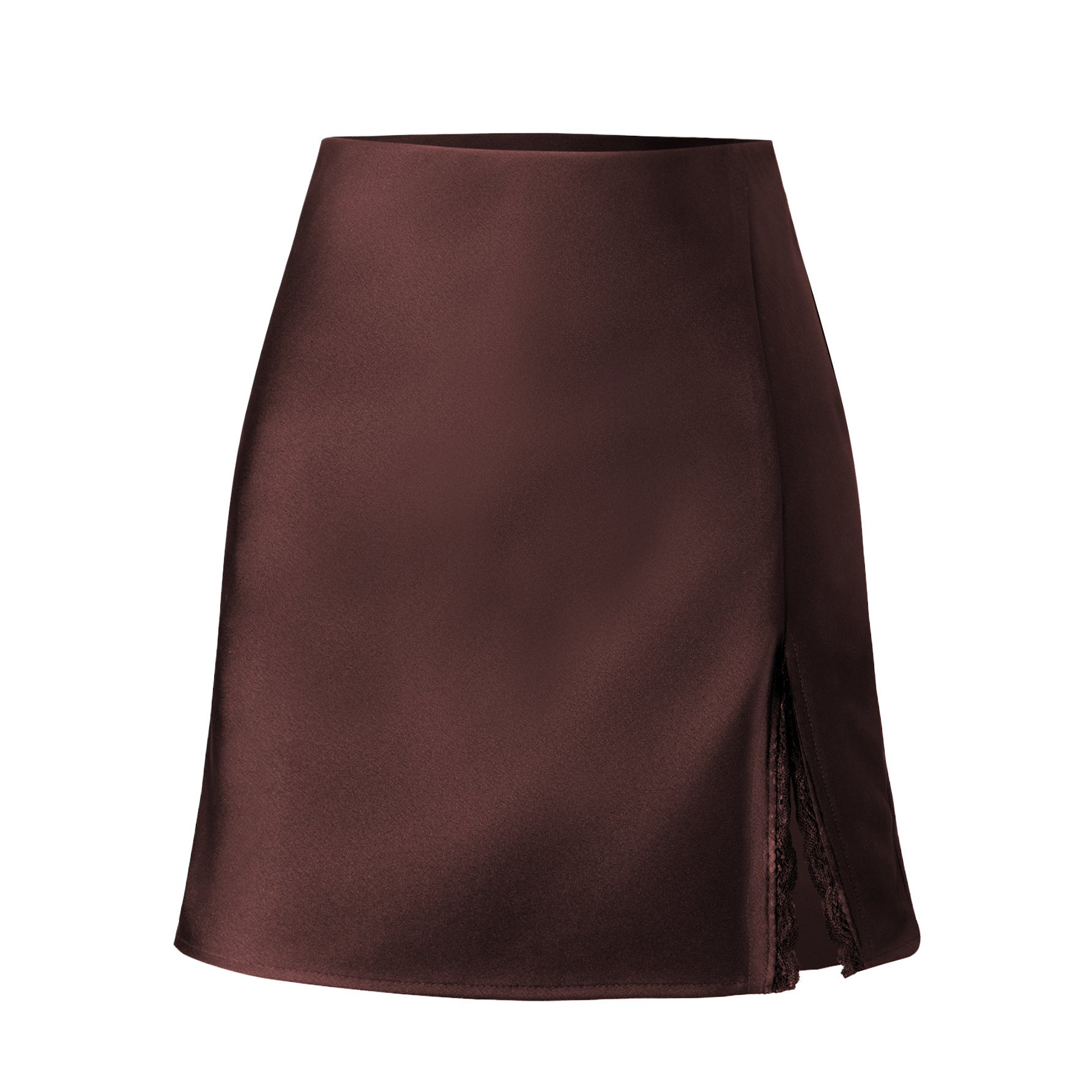 Damen Satin-Rock mit seitlichem Schlitz und Spitzenakzenten