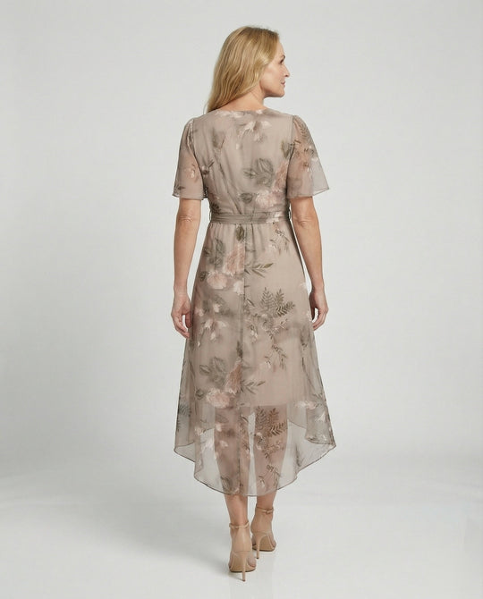 Damen Midikleid Wickelkleid Chiffon