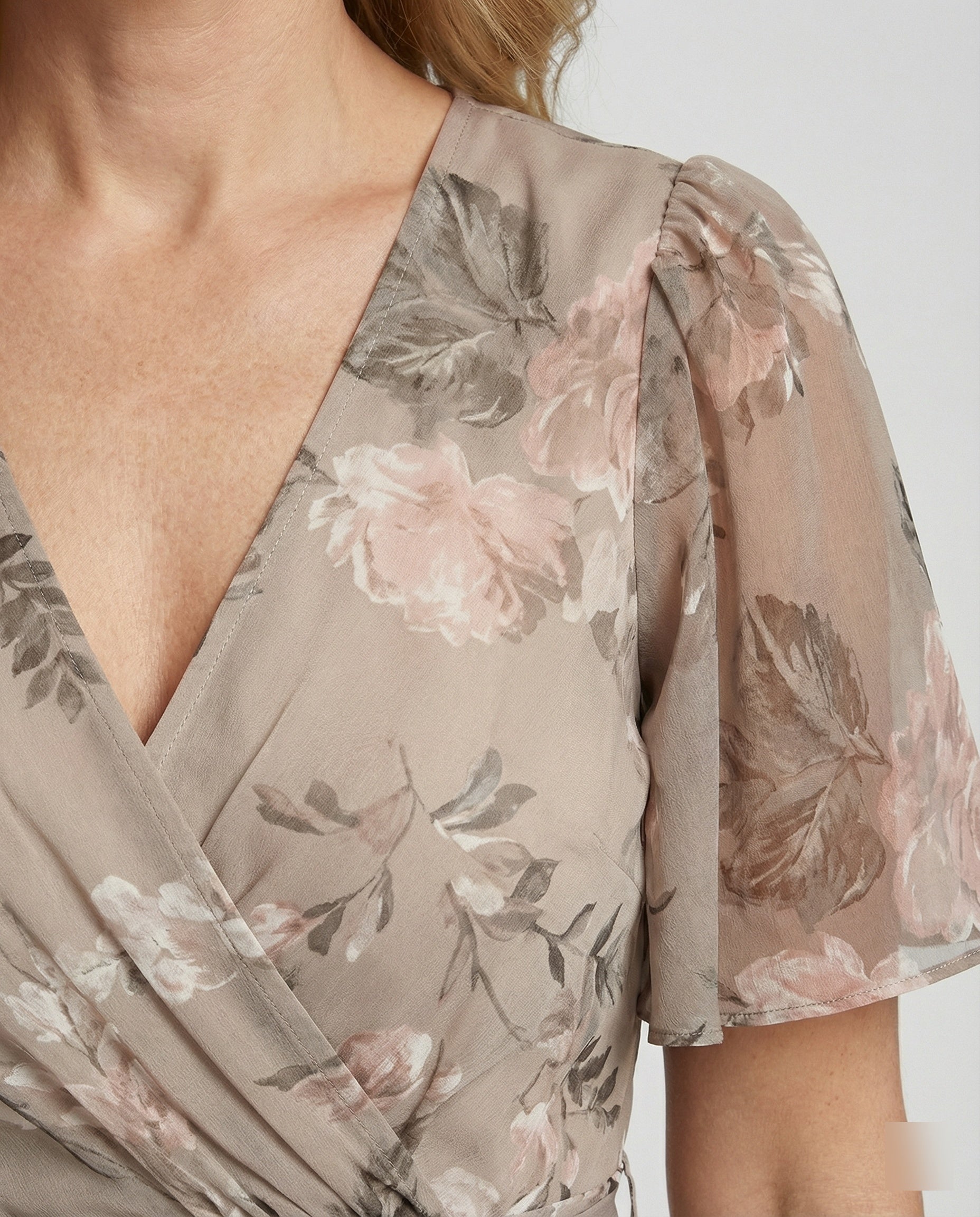Damen Midikleid Wickelkleid Chiffon