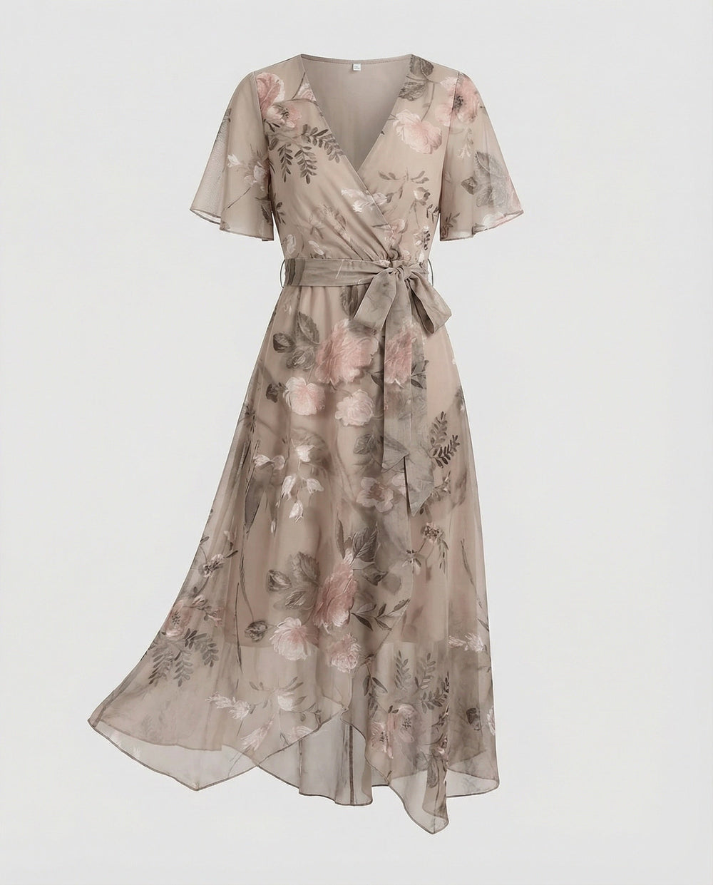 Damen Midikleid Wickelkleid Chiffon