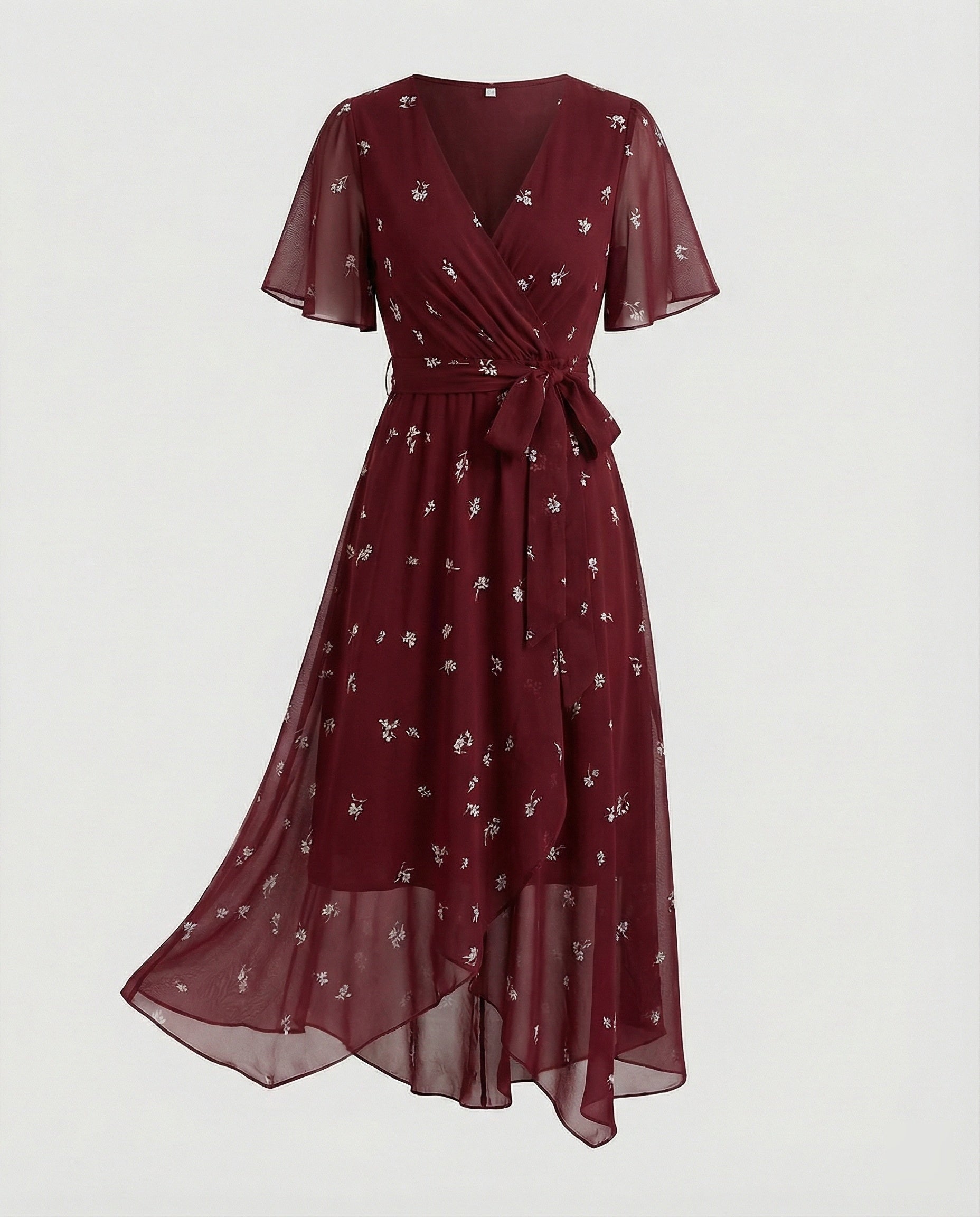 Damen Midikleid Wickelkleid Chiffon