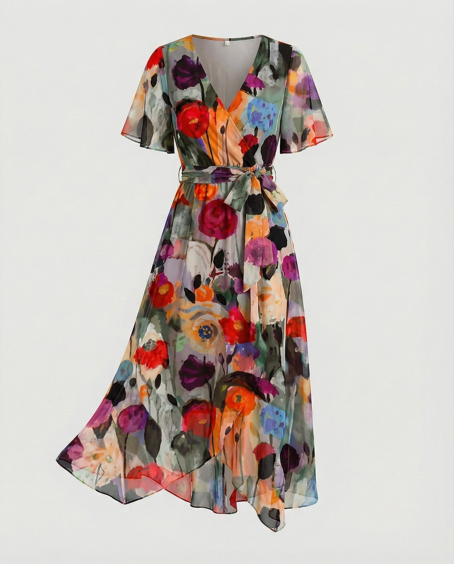 Damen Midikleid Wickelkleid Chiffon