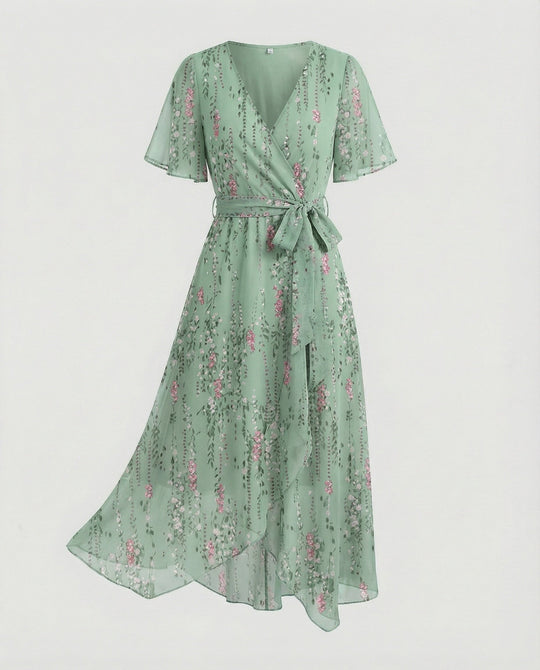 Damen Midikleid Wickelkleid Chiffon